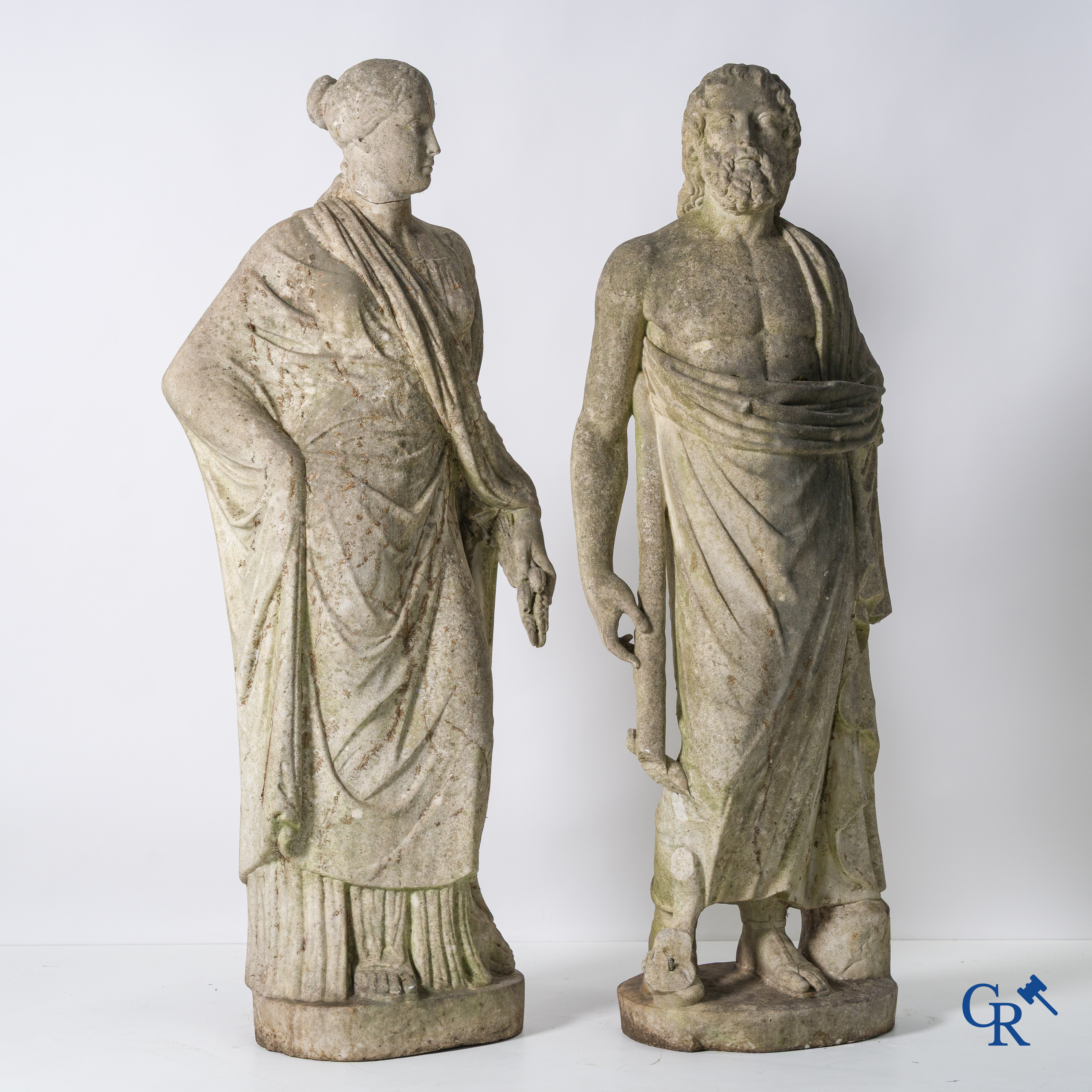 2 Imposante sculpturen in gebeeldhouwd marmer. De Romeinse godin Cerès en de Griekse god Asklepios. Circa 1700-1750.