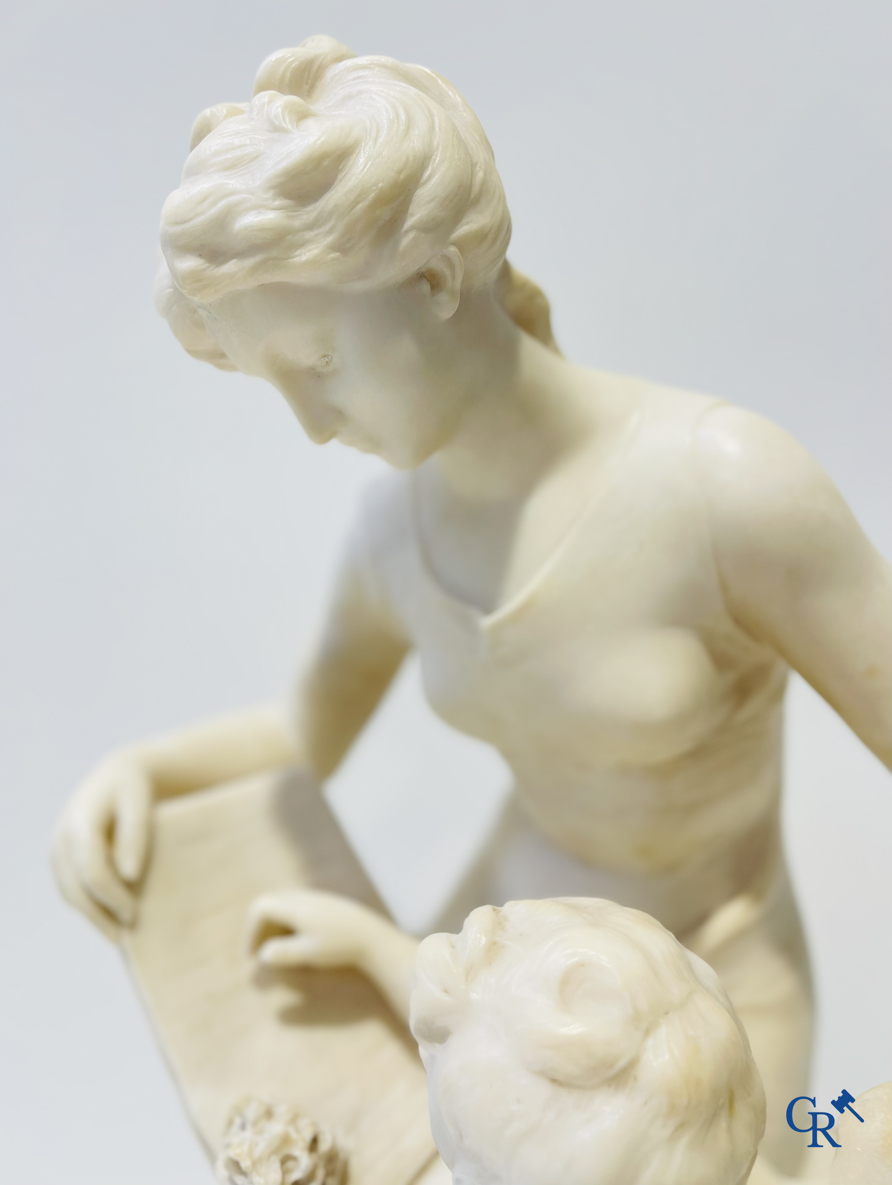 Mathurin Moreau. Venus and Cupid. Marble statue. Signed.