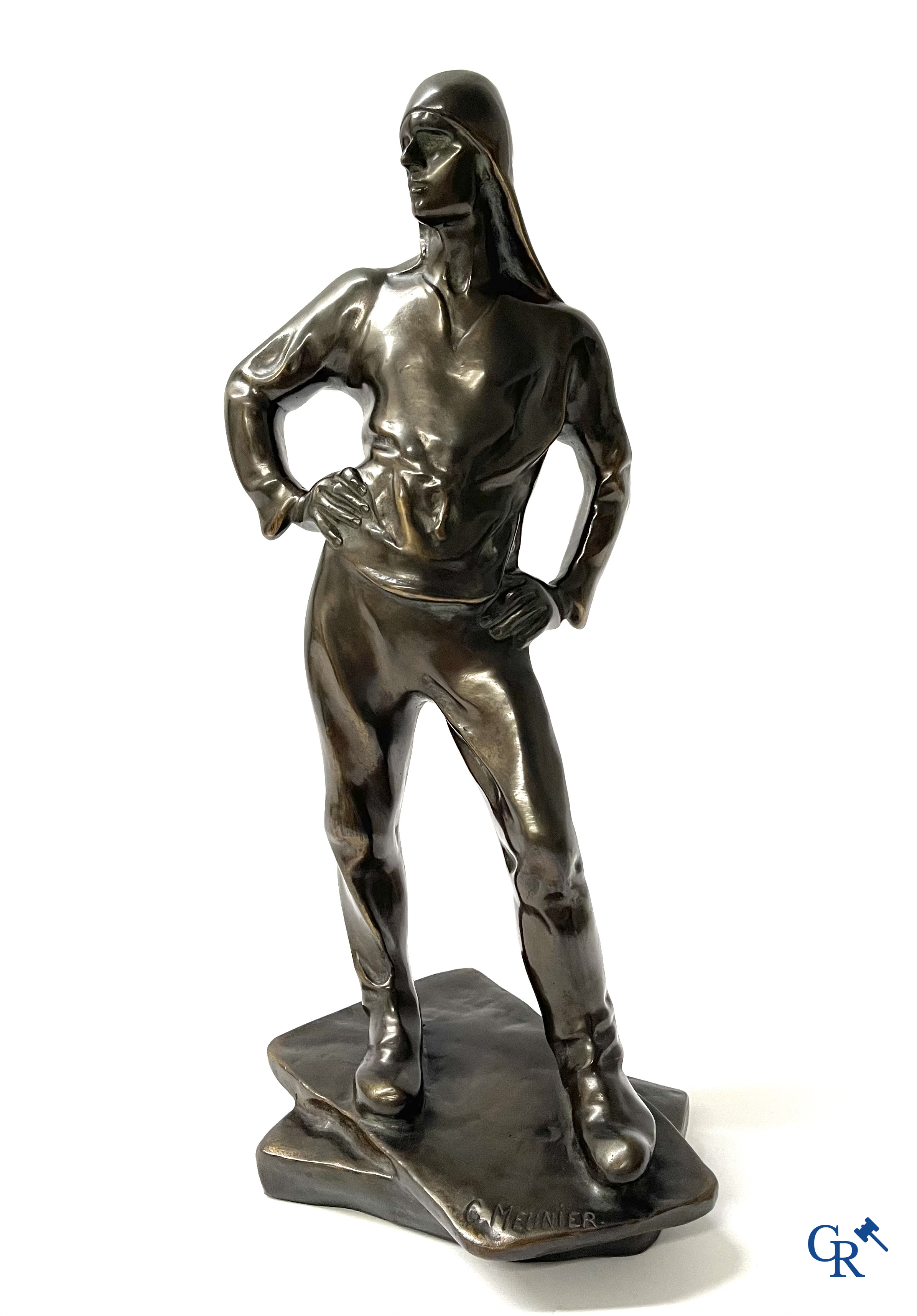 Constantin Emile Meunier (1831-1905) (d'après) Une paire de statues en bronze à patine brune, "Le Mineur" et "Le débardeur".