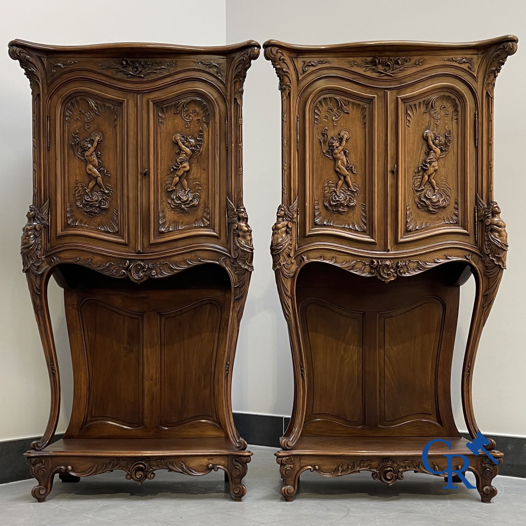 Furniture: A pair of finely carved furniture. LXV style.