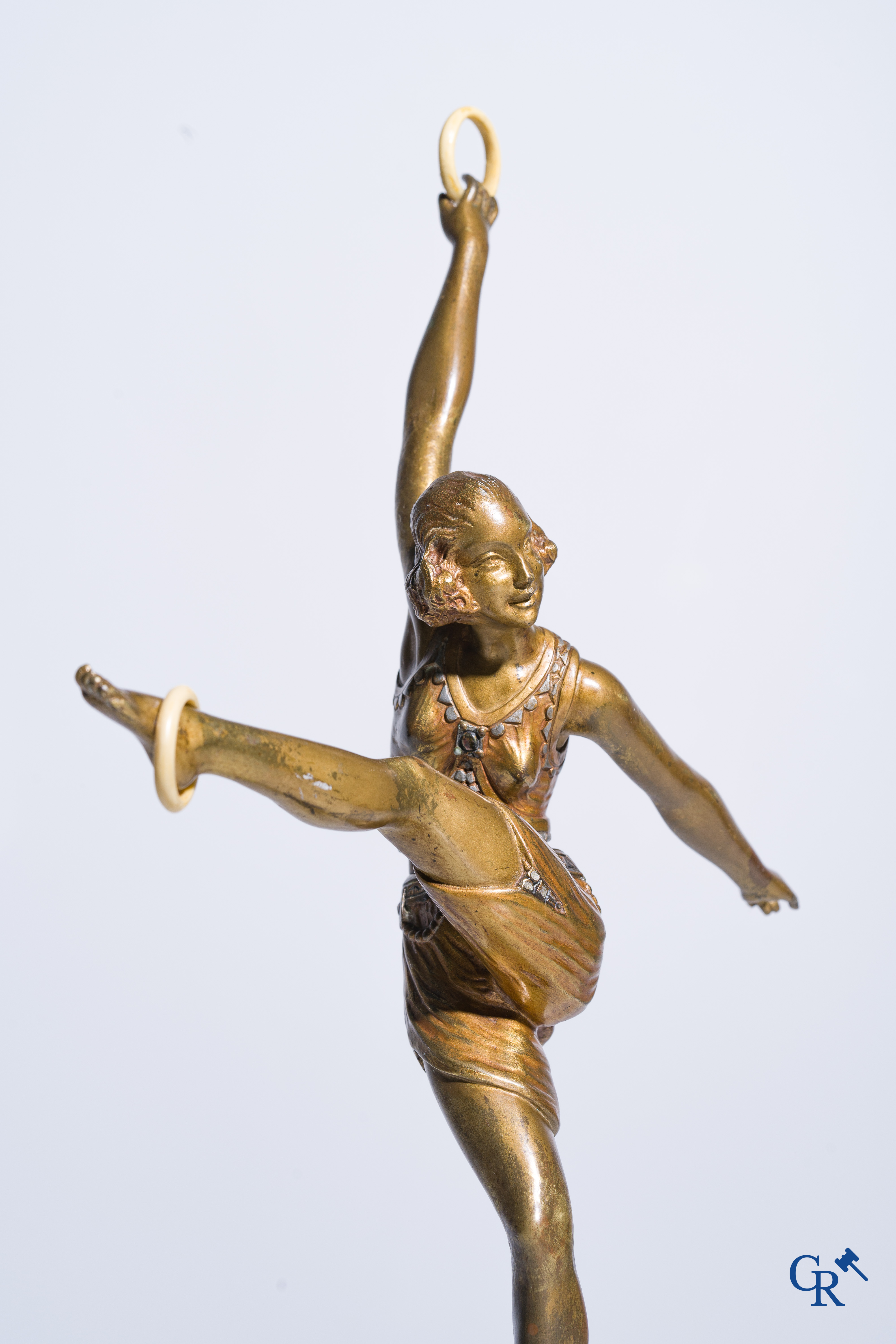 Art deco, a dancer in bronze on a marble pedestal. Circa 1930. Illegibly signed.