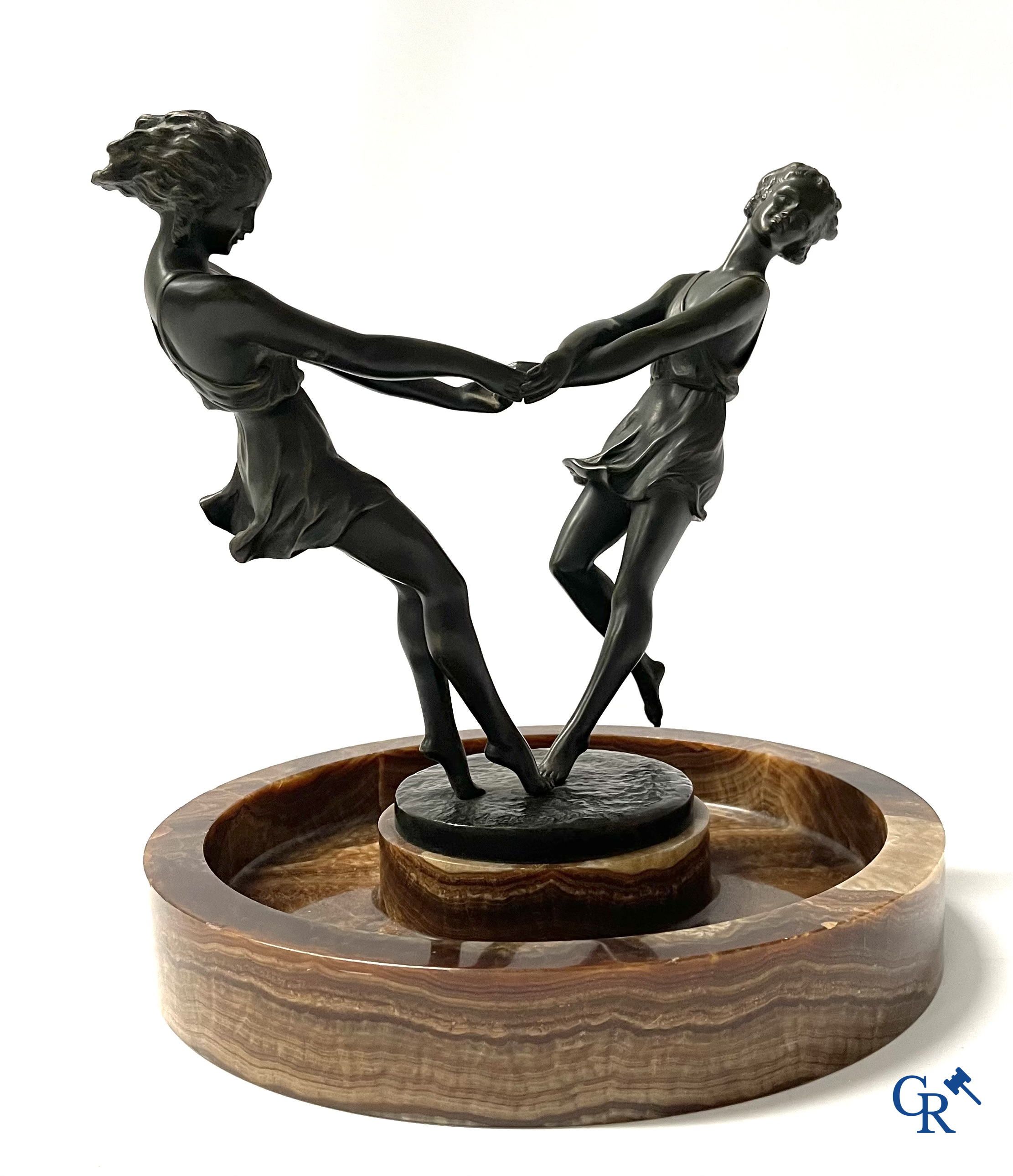 Art Deco, André Gilbert. Milieu de table in brons en onyx. Gieterij LN Paris JL. Circa 1930.