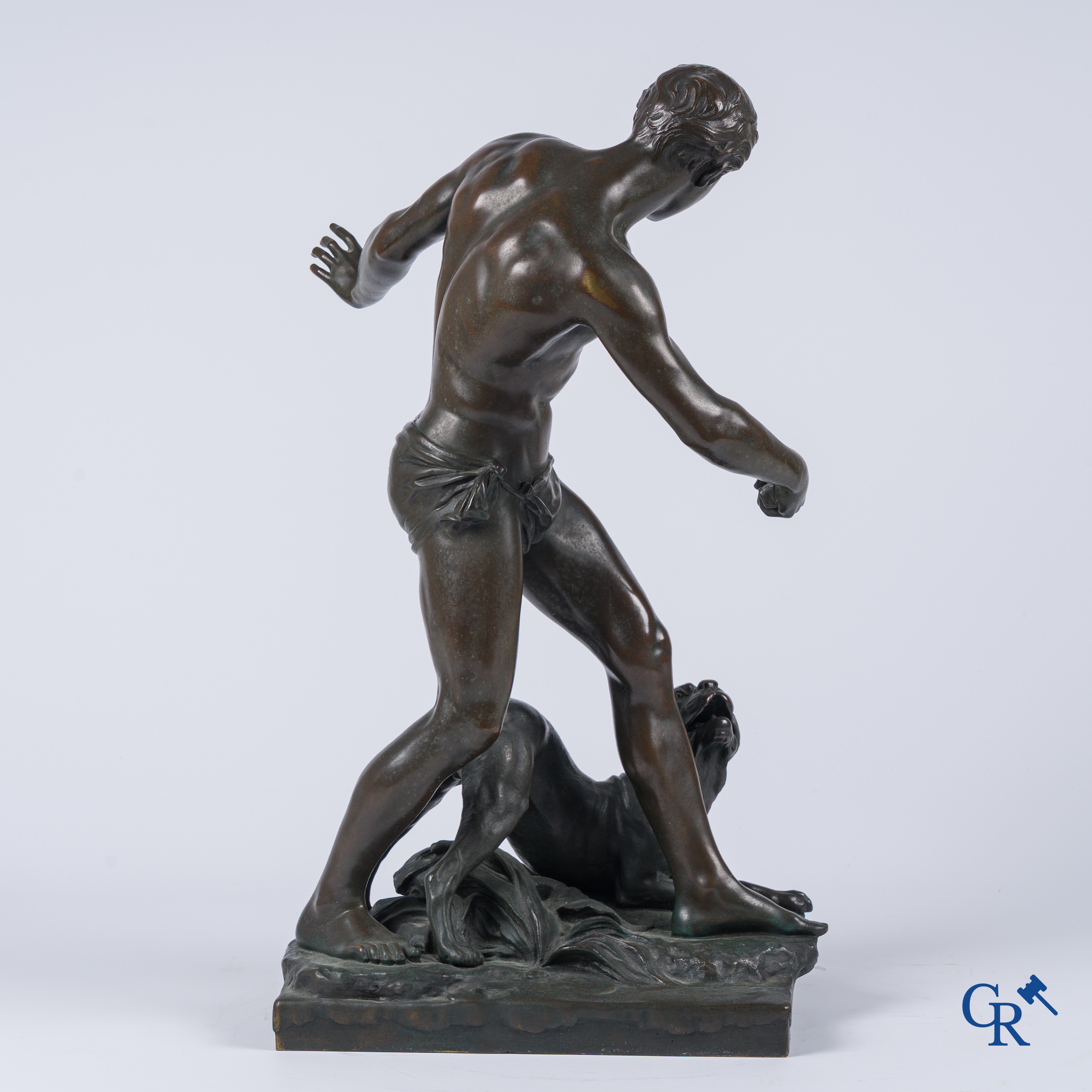 Emmanuel Fontaine, Bronze. "A la Rivière" Garçon avec chien. Signé E. Fontaine.