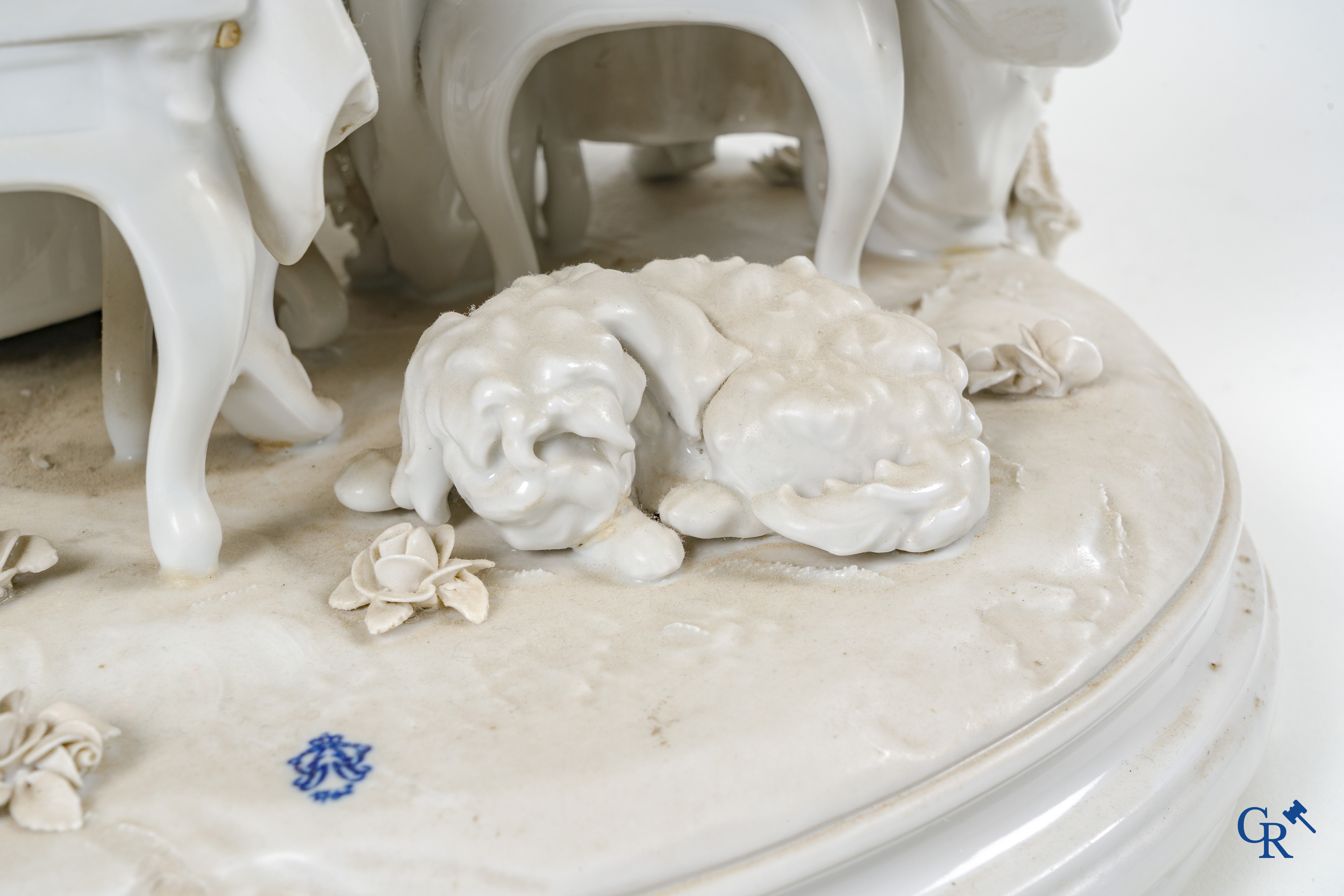 Volkstedt Rudolstadt, an exceptionally large group in lace porcelain on a matching pedestal.