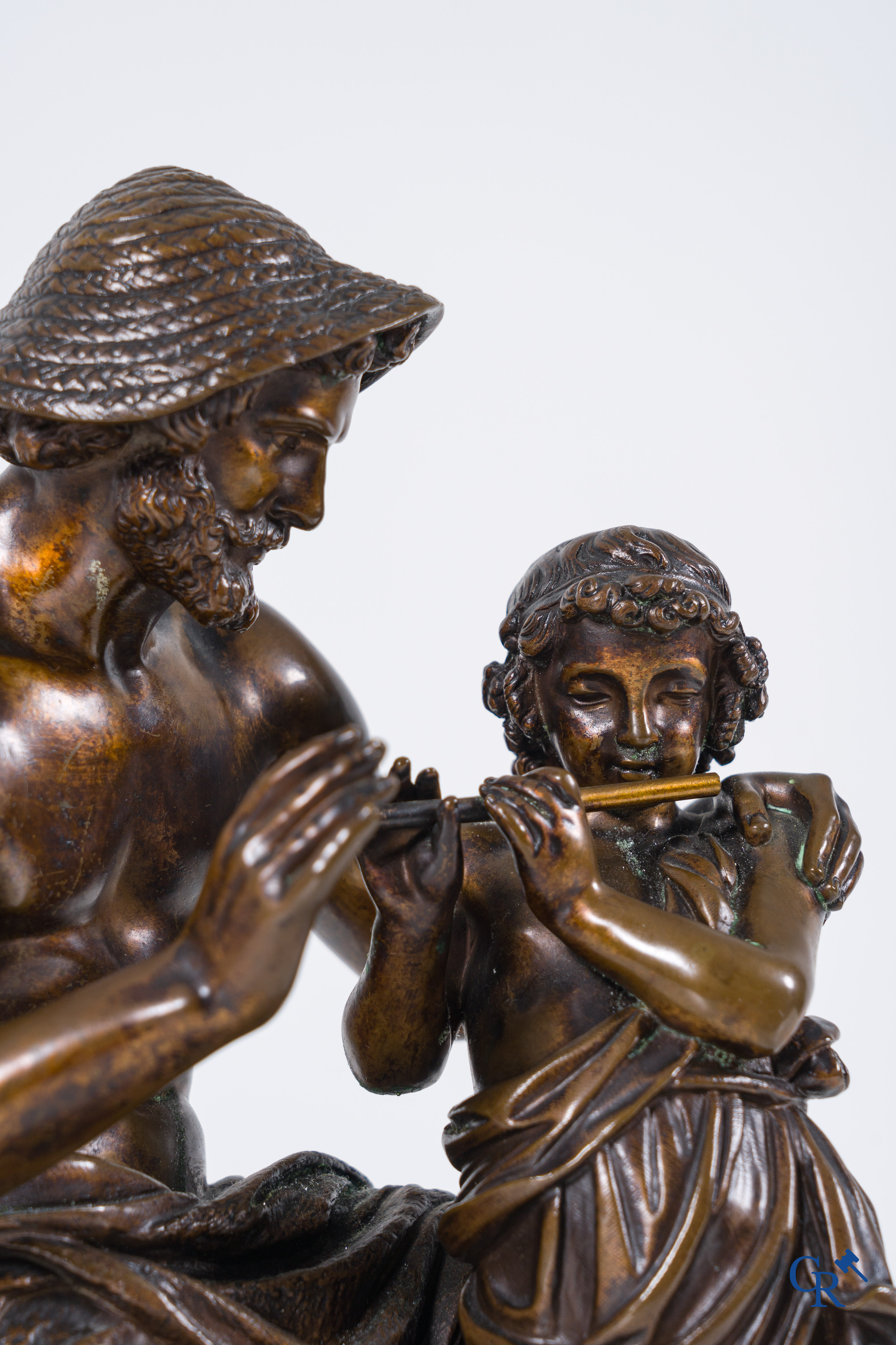 Théodore Coinchon: bronze statue of shepherd with child. Signed and marked with foundry stamp Susse fondeur.