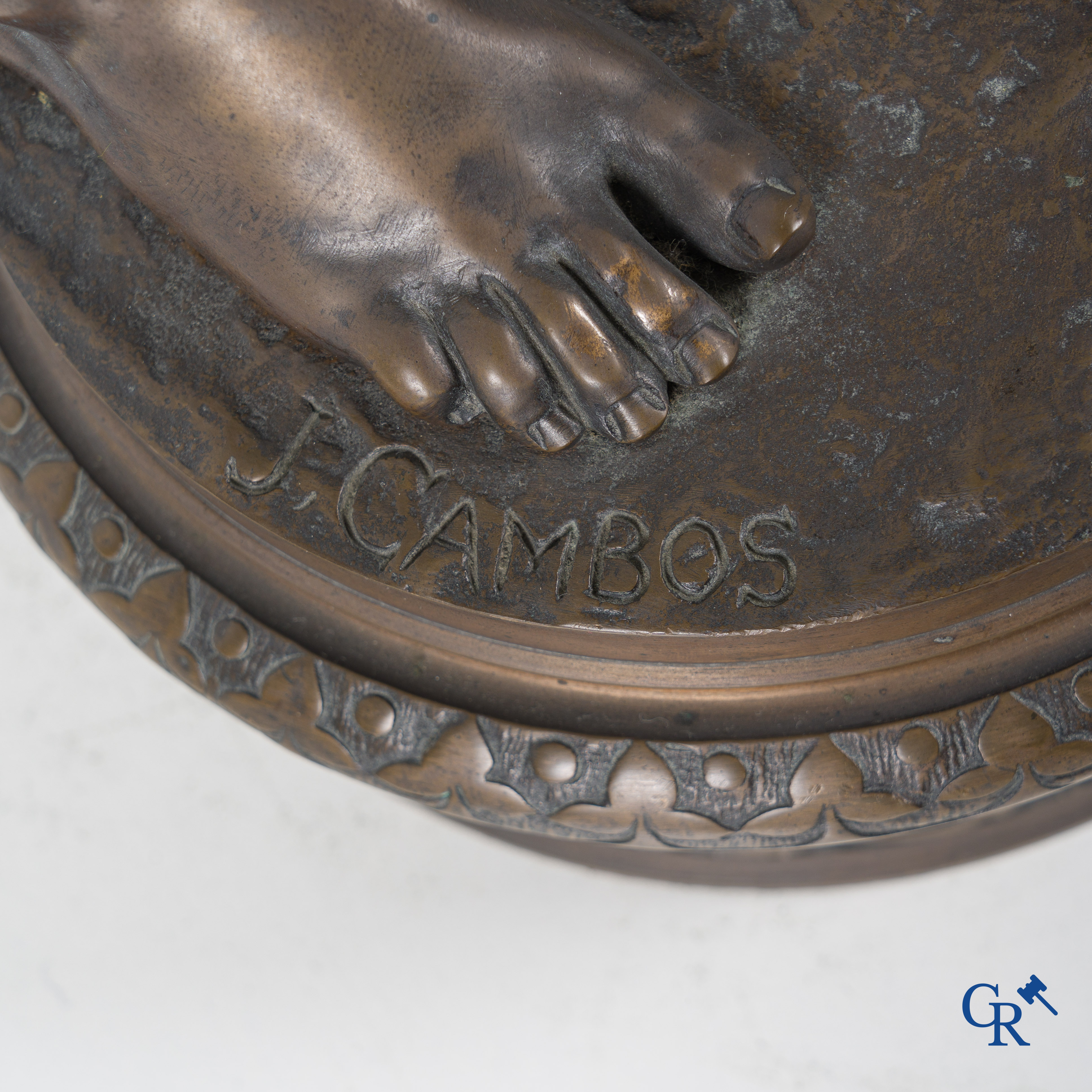 Jean Jules Cambos (1828-1917) "David", Medaille d'or. Bronzen beeld. 19de eeuw.