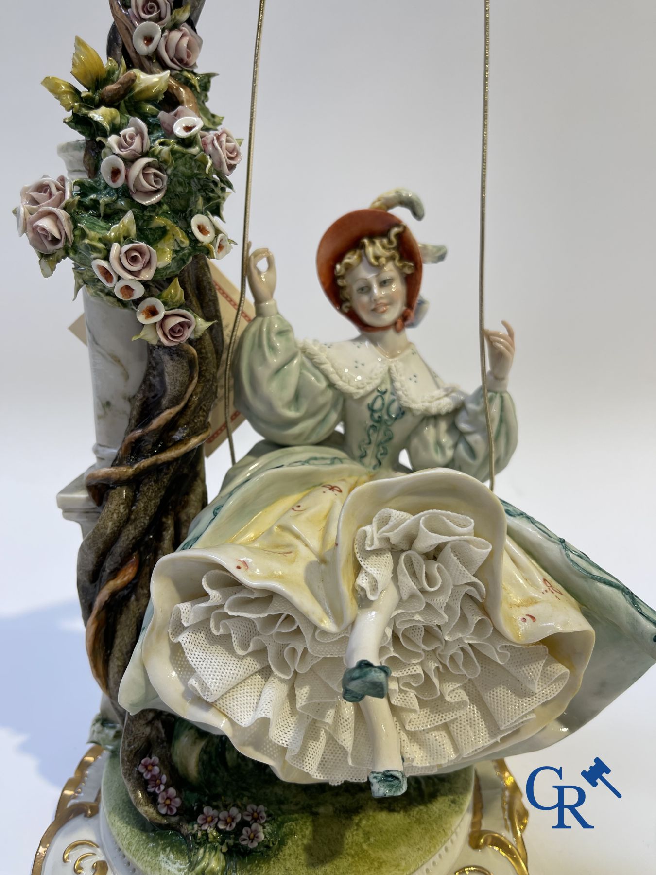 Porcelain: Capodimonte: 2 groups in Italian porcelain with lace.