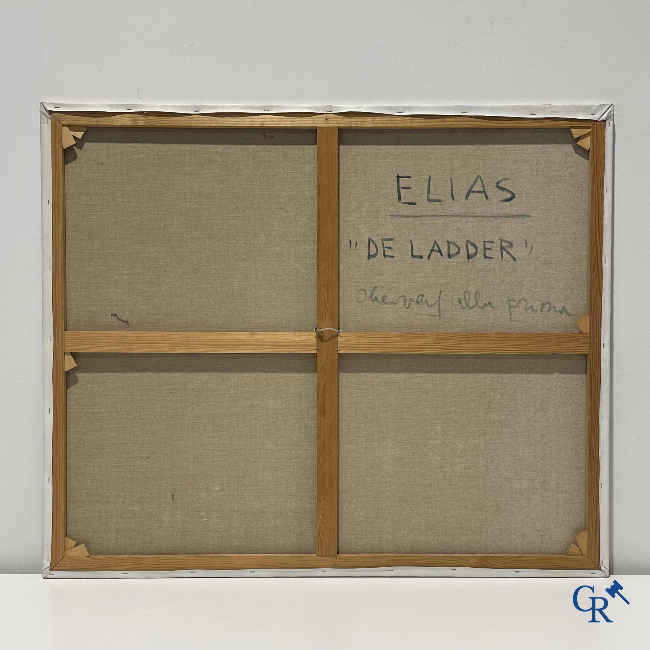 Etienne Elias (1936-2007) "De Ladder" Olieverf alla prima. Gesigneerd.