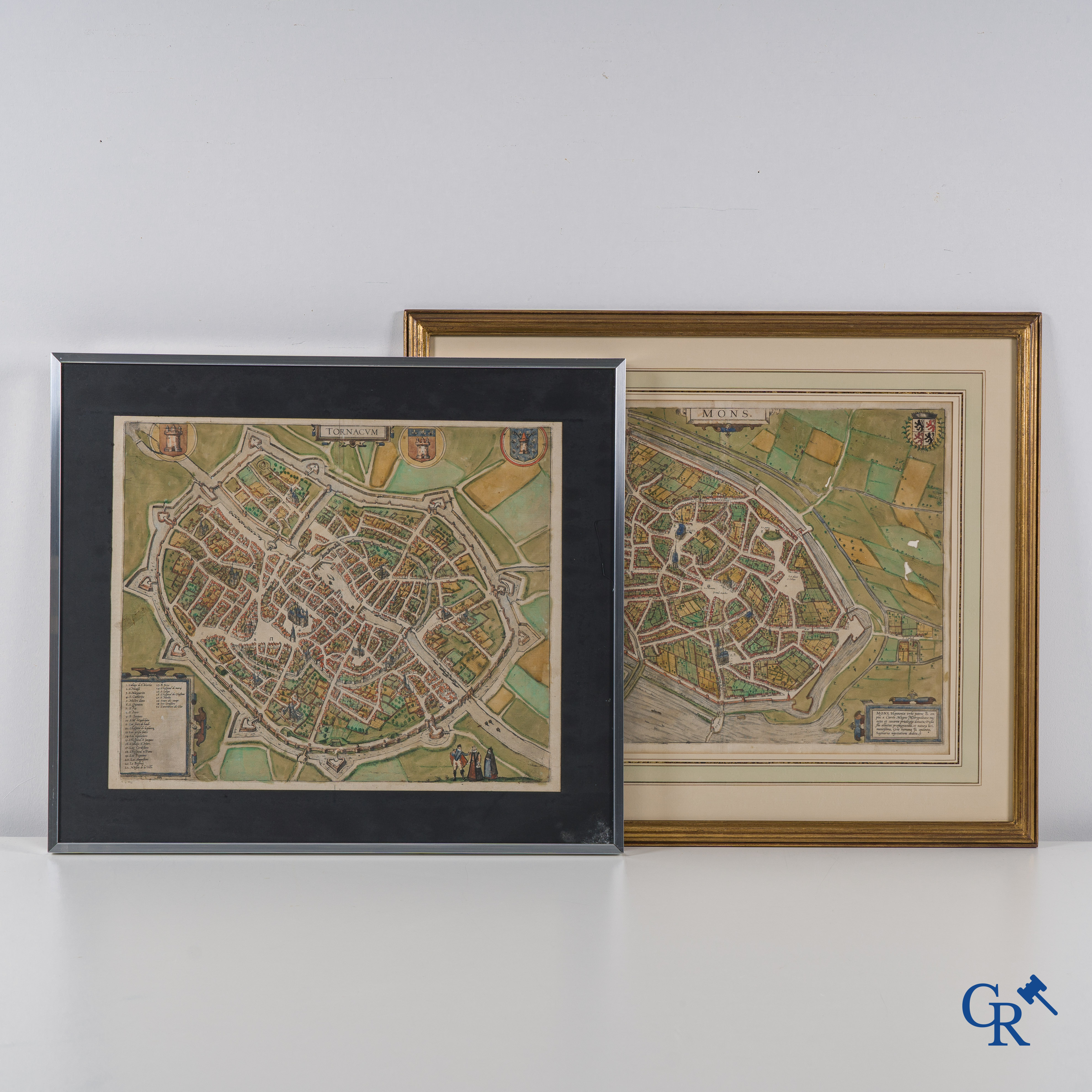 2 Hand-coloured maps of the city of Mons and Tournai.