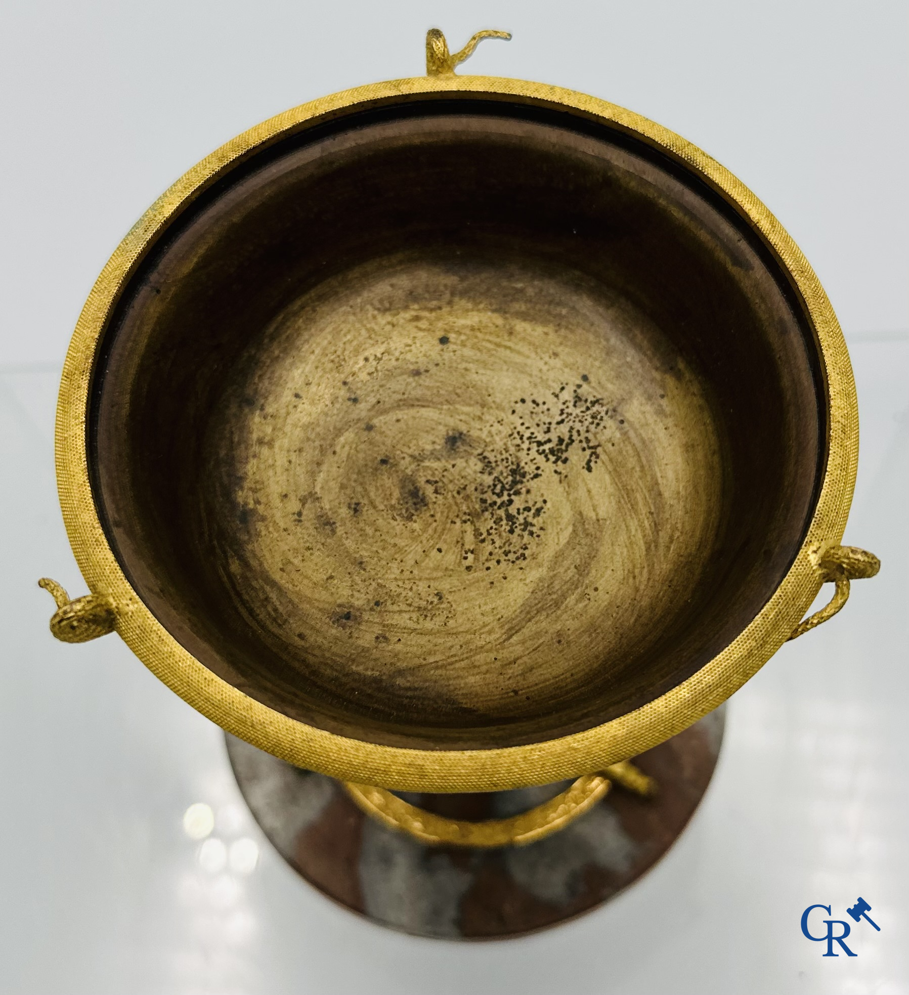 Restoration Period: Tazza with decorations of snakes in gilded and patinated bronze.